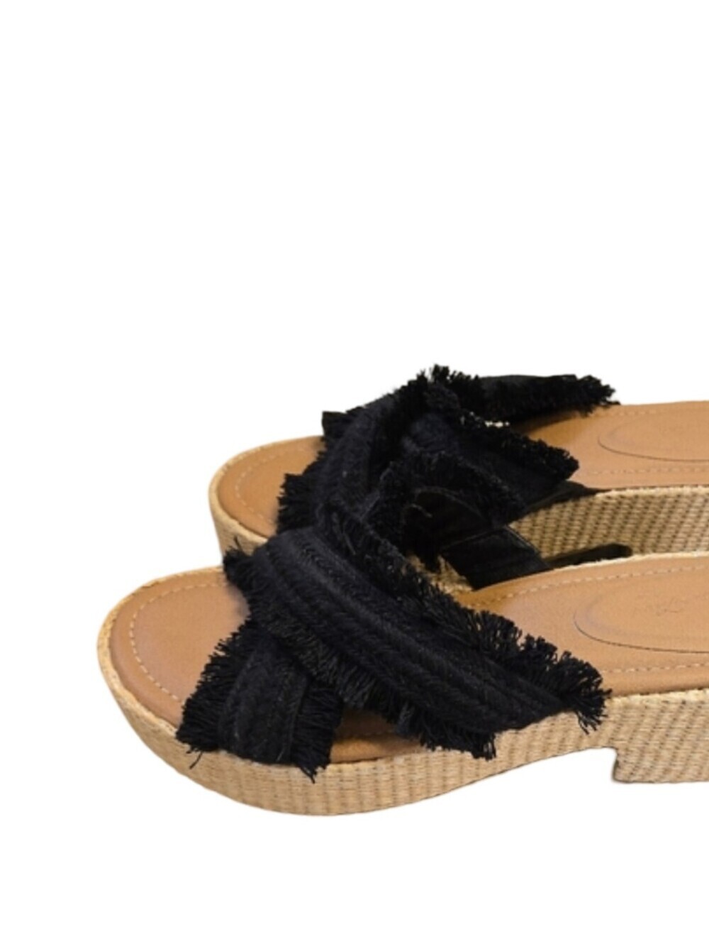 Universal Thread Black Fringe Platform Sandals Wedge Festival Beach Travel